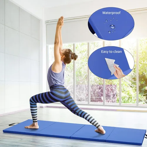 Miniatura 3 de ZENOVA Tapete de yoga plegable, tapete de gimnasia de 2 pulgadas de grosor para hombres y mujeres, tapete de gimnasio con asa para yoga, pilates