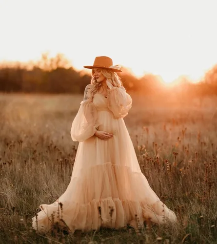 Miniatura 3 de Vestidos de maternidad de tul para sesión de fotos, batas de hombros descubiertos, manga larga, lencería nupcial, baby shower, vestidos de embarazo