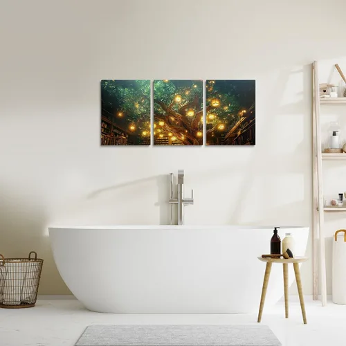Miniatura 5 de Castle Fairy Magical Mysterious Style Canvas Wall Art Set of 3,Bookshelf Bookcase Wall Hangings for Living Room Bedroom,Modern Building Trees Paint