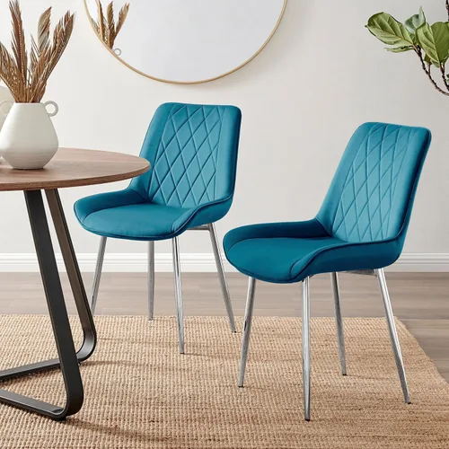 Miniatura 28 de Furniturebox - Juego de 2 sillas de comedor Pesaro, terciopelo crema, plateado, patas de metal cromado, modernas, contemporáneas, de lujo, sillas