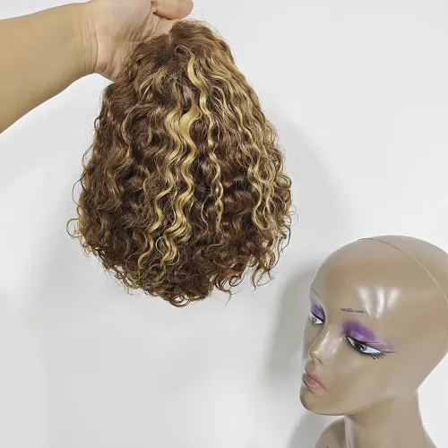Miniatura 15 de Pelucas cortas de cabello humano rizado estilo Bob con reflejos, pelucas de encaje frontal HD de 13 x 4, pelucas de cabello brasileño con corte