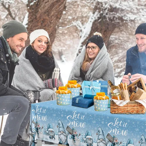 Miniatura 2 de Mantel de gnomo, 3 piezas, diseño de copo de nieve de Navidad, rectangular, para invierno, para suministros de fiesta, 42,590.6 in
