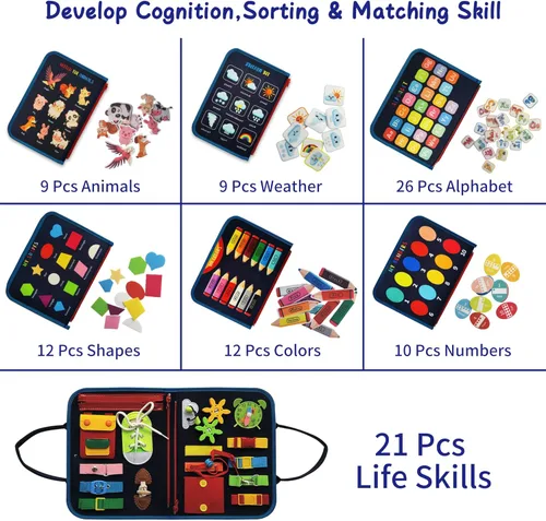 Miniatura 4 de LearnToy Busy Board - Juguetes Montessori de Dinosaurio para 3 4 5 Años - Juguetes Sensoriales para Niños Autistas - Juguetes de Viaje para Niños