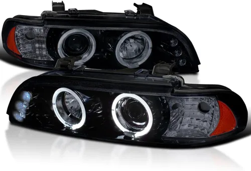 Miniatura 10 de SPEC-D TUNING Faros delanteros LED de doble ángel con proyector, cromados, compatibles con modelos BMW E39 5-Series 1996-2003 sin faros OE de xenón