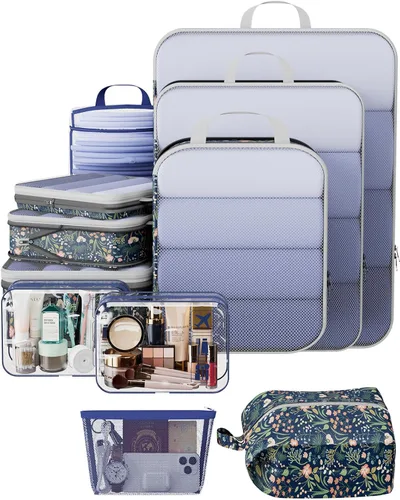 Veken Juego de 11 cubos de compresión para artículos esenciales de viaje, bolsas organizadoras compresibles expandibles grandes para maletas de