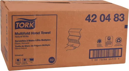 Miniatura 8 de Tork Toalla de mano multipliegue, blanco natural, H2, universal, 3 paneles, desechable, 100% fibras recicladas, 1 capa, 16 x 250 hojas, 420483