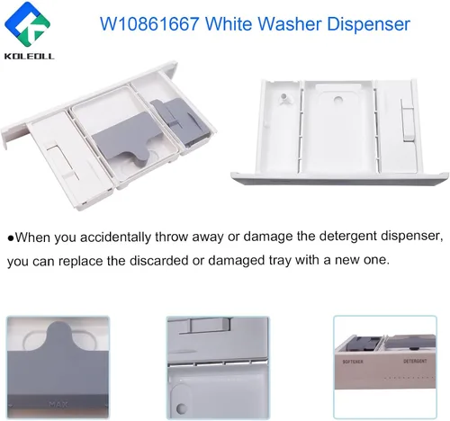 Miniatura 5 de W10861667 - Conjunto de cajón dispensador de arandela blanca – Reemplaza W10601851 W10777950 W10794820 compatible con lavadora Whirlpool Maytag