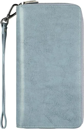 Miniatura 58 de Lavemi Pequeña cartera compacta para mujer, con bloqueo RFID, de piel auténtica, plegable, con ventanas de identificación