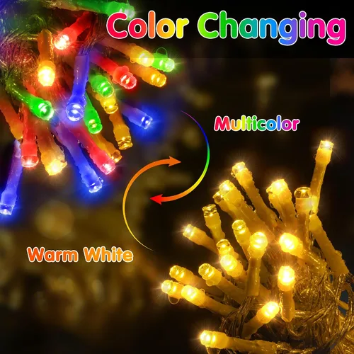 Miniatura 6 de KNONEW 720 luces LED de Navidad de 337 pies para exteriores, luces de cadena de alambre transparente que cambian de color con 11 modos
