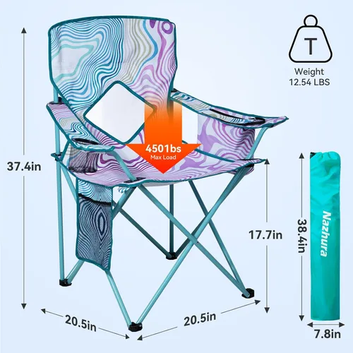 Miniatura 3 de Nazhura Paquete de 2 Sillas Plegables de Camping con Bolsa Refrigeradora, Respaldo de Malla y Bolsillo Portavasos (Flor, Paquete de 2)