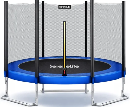 SereneLife Trampolín para exteriores de 8 pies, 10 pies, 12 pies, 14 pies con red, escalera y revestimiento antioxidante, trampolines recreativos