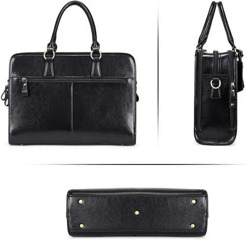 Miniatura 15 de Kattee Maletín de cuero genuino para mujer, bolsa de computadora portátil de gran capacidad con etiqueta de equipaje