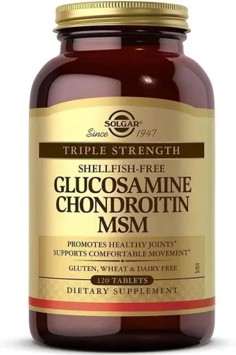 Solgar Glucosamina condroitina MSM de triple fuerza, 120 tabletas, promueve articulaciones saludables, apoya el movimiento cómodo, sin mariscos, sin