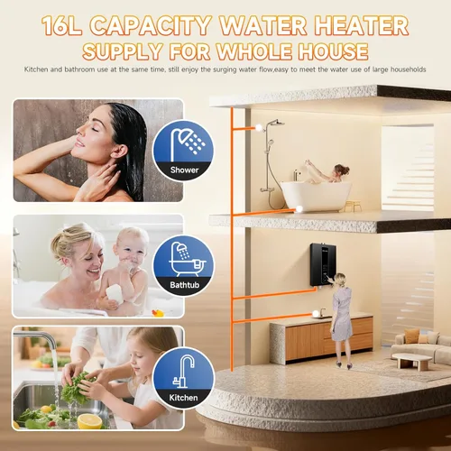 Miniatura 5 de Calentador de agua sin depósito de gas natural, 4.21GPM 16L para interiores, calentador de agua de propano constante, calentador de agua de gas