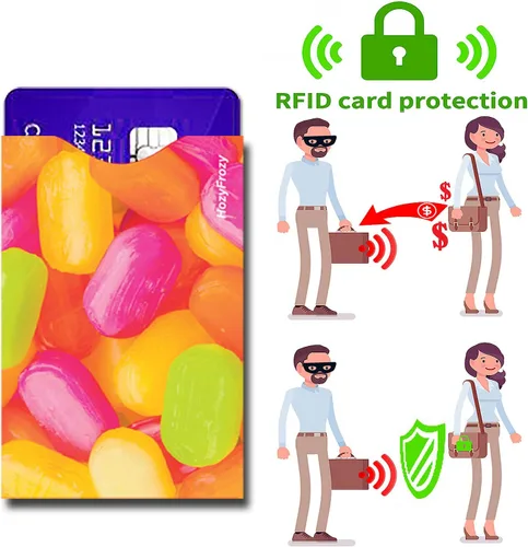 Miniatura 4 de 8 fundas de bloqueo RFID, protector de tarjeta de crédito, soporte antirrobo, fácil de reconocer, 8 temas diferentes, madera, mezclilla, hojas