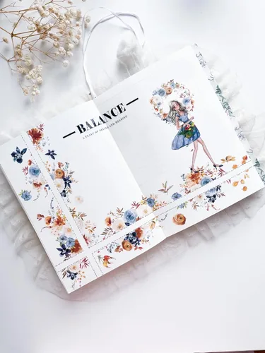 Miniatura 6 de WT Cinta de PET ancha azul polvoriento y canela, un solo rollo, diseños originales, cinta decorativa floral, cinta transparente para manualidades
