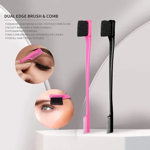Miniatura 2 de Soft 'N Style Paquete combinado de peine de doble cara para control de bordes, 4 piezas, rosa y negro