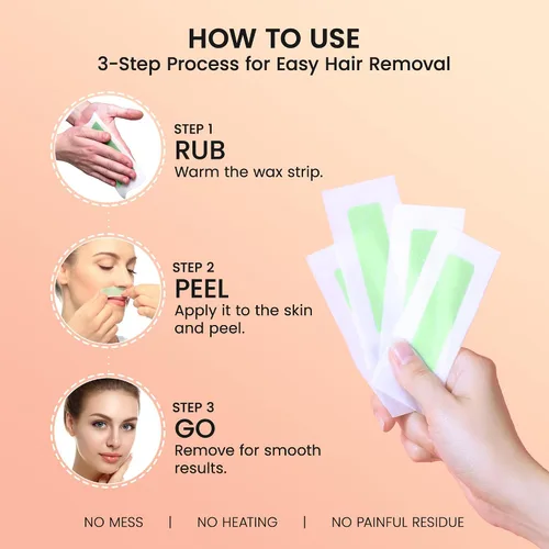 Miniatura 3 de Tiras de cera facial para depilación: trabajo rápido y suave para cara, cejas, labio superior, barbilla, hipoalergénicas para todo tipo de piel, 50