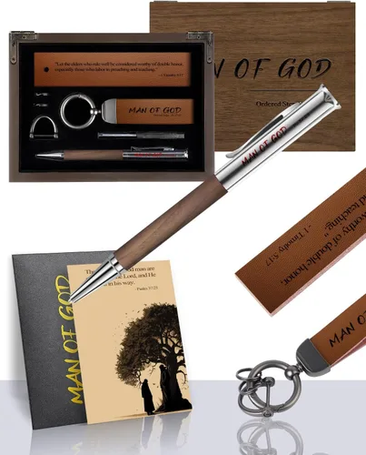Regalos cristianos para hombres, juego de regalo de agradecimiento al pastor, llavero y bolígrafo del hombre de Dios, regalos religiosos para papá,