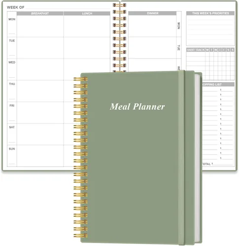 Miniatura 13 de Agenda semanal de comidas, diario A5 semanal y diario de preparación de comidas con listas de compras y comestibles para planificación de menús, Azul