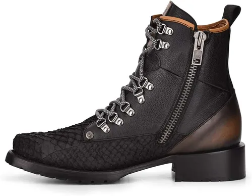 Miniatura 4 de Cuadra Botas de minería para hombre en piel auténtica Pirarucu y cuero bovino con cordones y cremallera, Minería, metálico