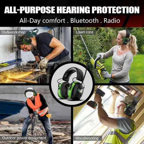 Miniatura 7 de Bluetooth 6.0 AM/FM Hearing Protection, Radio Headphones with Digital Display, 30 SNR Noise Reduction Safety Earmuffs with Rechargeable 2000 mAh