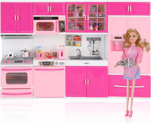 Juego de cocina de muñeca para niños, mi casa de muñecas de cocina moderna Mini con accesorios de juguete de simulación para juego de roles con