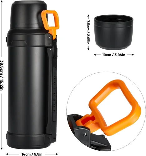Miniatura 5 de 88oz Botella grande de termo para café para viajes, botella de agua de acero inoxidable aislada de 2500ml con taza y asa, jarra de agua para bebidas