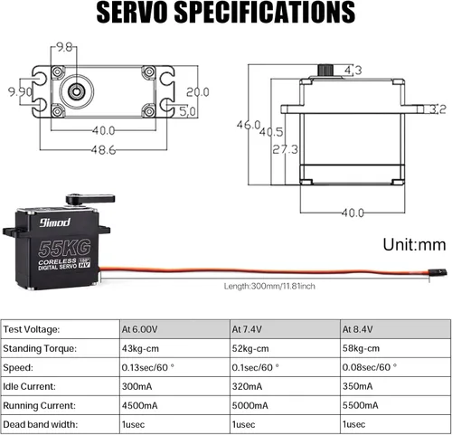 Miniatura 5 de Servo de alto par de 121.3 lbs de alta velocidad HV 8.4V sin núcleo servo motores de dirección RC engranaje de acero inoxidable de bajo perfil