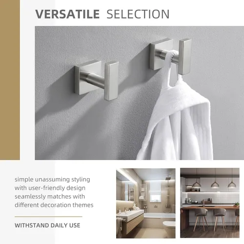 Miniatura 2 de Angle Simple Paquete de 2 ganchos para toallas de baño, soporte para bata de baño de acero inoxidable SUS304, moderno gancho para colgar abrigos