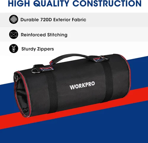 Miniatura 4 de WORKPRO Bolsa de herramientas enrollable, bolsa de herramientas enrollable con bolsillos desmontables, organizador de herramientas resistente con 6