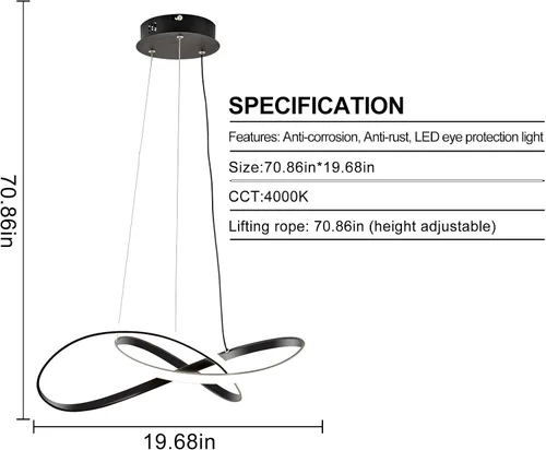Miniatura 4 de Lámpara colgante LED moderna, lámpara de techo negra contemporánea con luces de anillo irregular para comedor, sala de estar, recámara, isla