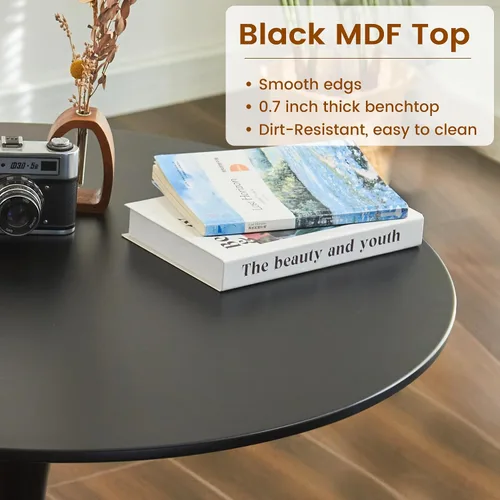 Miniatura 5 de Mesa de Comedor Tulip Redonda para 2, Mesa Moderna de Mediados de Siglo con Pedestal de Metal Resistente para Cocina, Bistró, Café, Ocio
