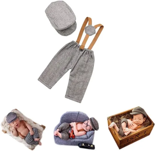 Miniatura 5 de Accesorios para fotografías de bebé recién nacido o de meses, con gorra a rayas y mameluco