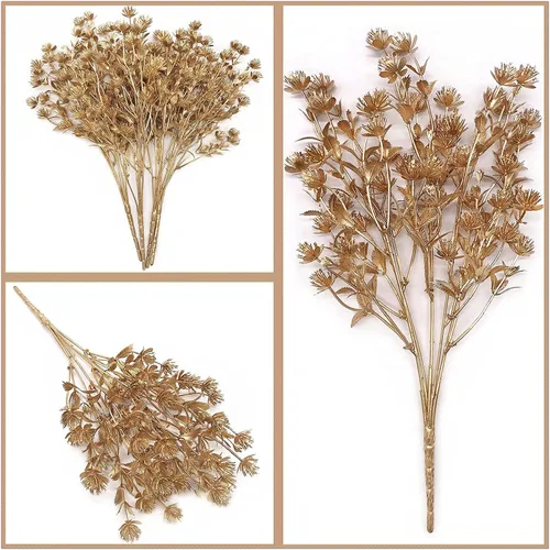 Miniatura 3 de Plantas artificiales Golden Baby Breath Gypsophila, para decoración de Navidad, plantas falsas, arbustos de helecho, arbustos sintéticos, Aliento