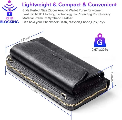 Miniatura 5 de nuoku Cartera RFID para mujer, bolso cruzado con cremallera alrededor de 2 correas