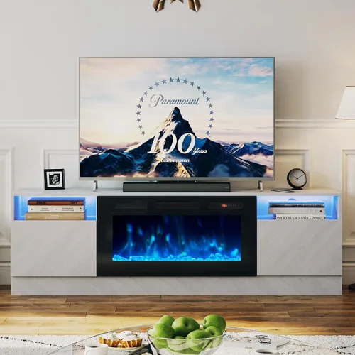 Miniatura 10 de oneinmil Soporte de TV con chimenea eléctrica de 36 pulgadas, centro de entretenimiento con luz LED, soporte de entretenimiento con textura