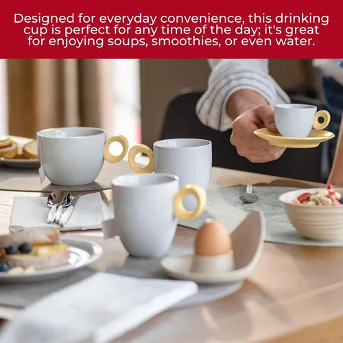 Miniatura 7 de Guzzini Taza diaria con asa, juego de 4 (verde ácido), porcelana y plástico, apta para microondas y lavavajillas, sin BPA, novedosa taza de café