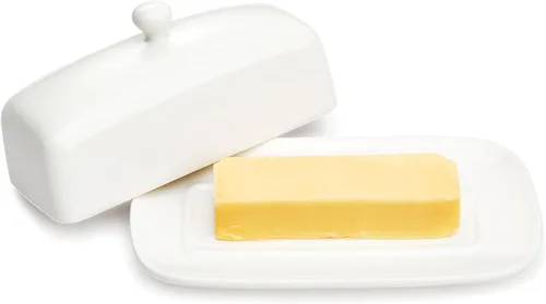 Miniatura 11 de Sweese - Mantequilla de porcelana con tapa, soporte de mantequilla de 7.8 pulgadas con cubierta de asa, recipiente de mantequilla perfecto para Rojo