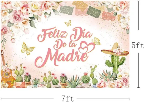 Miniatura 5 de MEHOFOND Fondo de feliz día de la madre, decoración mexicana para el Día de la Madre, fondo floral rosa para cabina de fotos, cartel de fiesta