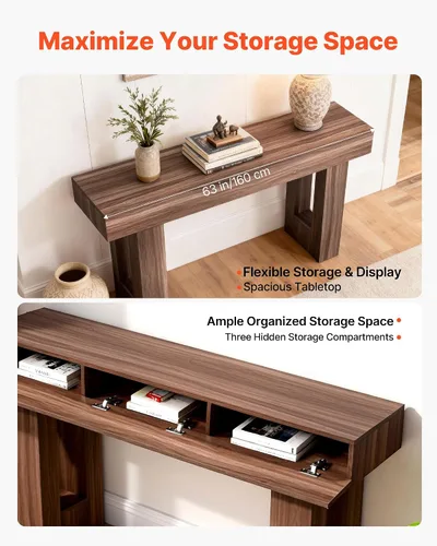 Miniatura 5 de VEVOR Mesa de consola, mesa de entrada de 63 pulgadas, mesa rectangular de madera, mesa de sofá estrecha detrás del sofá, mesas de consola