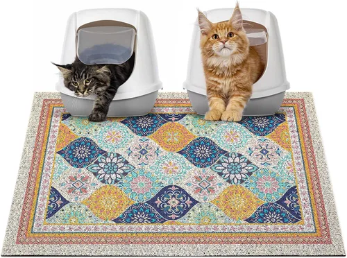 Miniatura 56 de Glittme Alfombrilla de Arena para Gatos con Base Antideslizante, Alfombrilla de Caja de Arena Impermeable que Atrapa la Arena, Fácil de Limpiar