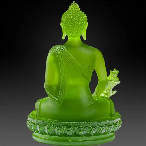 Miniatura 5 de Houlu Estatua de Buda de la medicina tibetana, 4.13 pulgadas, figura de Buda curativa de cristal Liuli para la salud (verde)