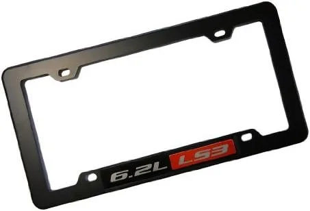 Miniatura 2 de ERPART - Marco de placa de matrícula negro con emblema de motor LS3 de 6.2 L, placa de identificación de aluminio compatible con GM General Motors