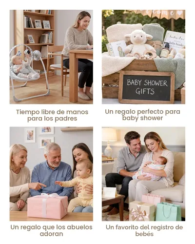 Miniatura 7 de Columpios de bebé para bebés, columpio portátil para bebés que se pliega fácilmente con velocidad adaptable, música, temporizador, columpio de bebé