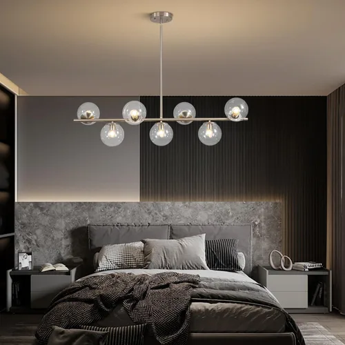 Miniatura 8 de KCO Iluminación Moderna de 7 Luces de Níquel Cepillado en Metal Grande Lámpara de Techo Nórdica con Globo de Vidrio Transparente Lámpara Colgante