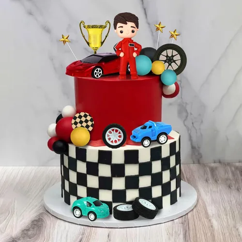 Miniatura 6 de Decoraciones para tartas de carreras, figuras de arcilla de corredor, banderas, decoraciones de pasteles para camiones, suministros de decoración