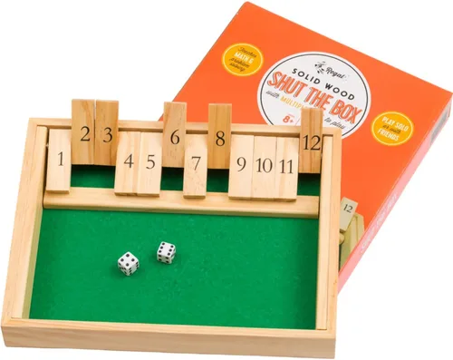 Regal Games - Juego de mesa «Shut the box», juego matemático divertido con tablero de madera para adultos y niños - Juego de dados de 12 casillas
