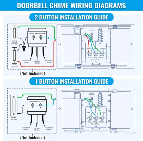 Miniatura 3 de Saillong Timbre de puerta con cable, 16 V 10 VA timbre de puerta delantera y trasera para pared del hogar, compatible con timbre y transformador