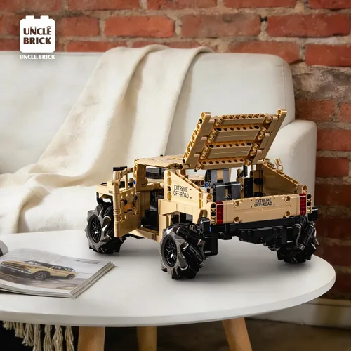 Miniatura 5 de UNCLE BRICK Kit de construcción de coche técnico blindado Hummer a control remoto 4WD, vehículo de rueda mecánica de control remoto de conducción